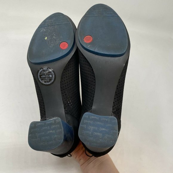 Camper Myriam Ankle Boots 37 7 Perforated Black Navy Blue Heel Mod Booties - Picture 12 of 12